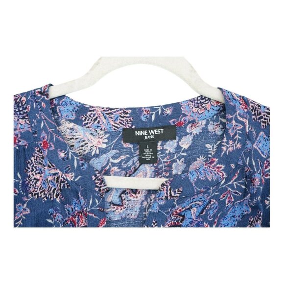 NWOT‎ Nine West Top Large Purple Floral Long Sleeve V Neck Peasant Blouse - Picture 4 of 5